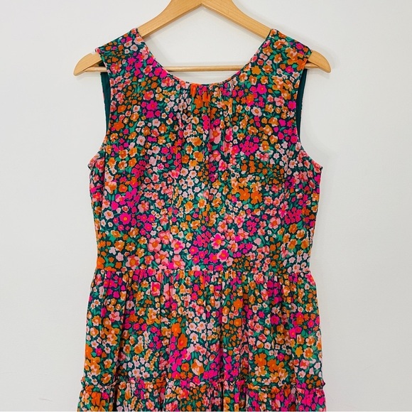 Floral Sleeveless Tiered Pleated Ruffle Chiffon Midi Dress Multicolor - Picture 6 of 8